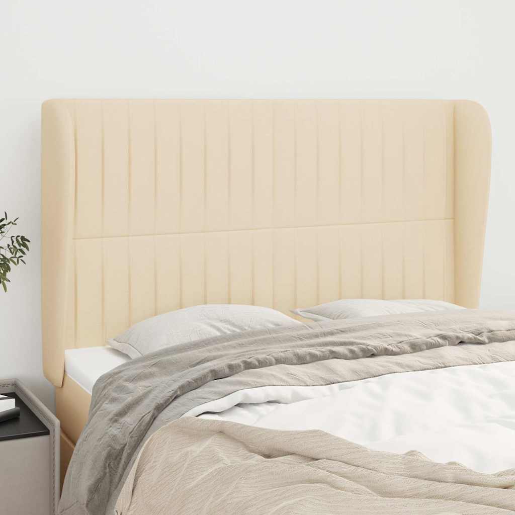 Sengegavl Med Kanter Stof - Creme / 147 X 23 x 118/128 cm