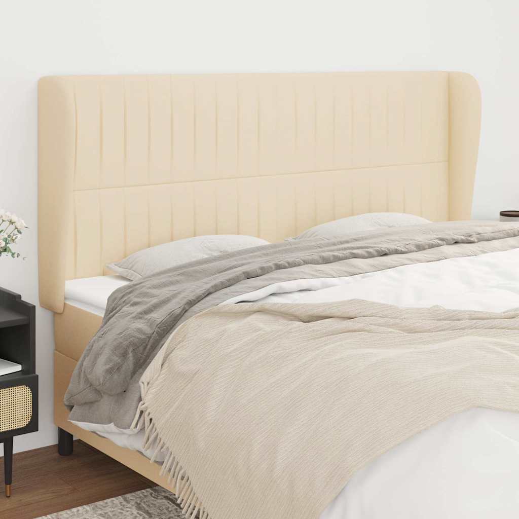 Sengegavl Med Kanter Stof - Creme / 203 X 23 x 118/128 cm