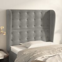 Sengegavl Med Kanter Fløjl – Lysegrå / 83 x 23 x 118/128 cm
