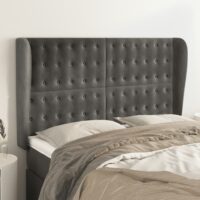 Sengegavl Med Kanter Fløjl – Mørkegrå / 147 x 23 x 118/128 cm