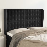 Sengegavl Med Kanter Fløjl – Sort / 147 x 23 x 118/128 cm
