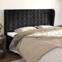 Sengegavl Med Kanter Fløjl – Sort / 203 x 23 x 118/128 cm