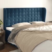 Sengegavl Med Kanter Fløjl – Mørkeblå / 203 x 23 x 118/128 cm