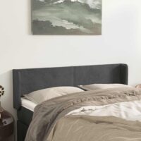 Sengegavl Med Kanter Fløjl – Mørkegrå / 147 X 16 x 78/88 cm