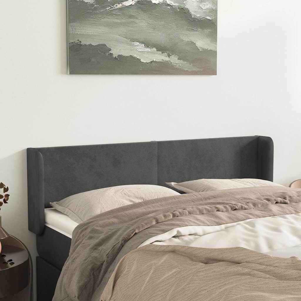 Sengegavl Med Kanter Fløjl - Mørkegrå / 147 X 16 x 78/88 cm