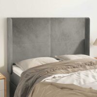 Sengegavl Med Kanter Fløjl – Lysegrå / 147 X 16 x 118/128 cm