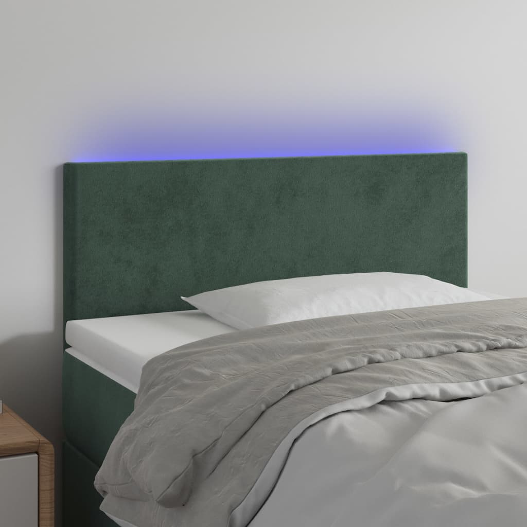 Sengegavl Med LED-Lys Velour - Mørkegrøn / 80 x 5 x 78/88 cm