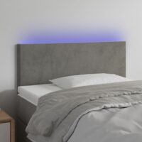 Sengegavl Med LED-Lys Velour – Lysegrå / 90 x 5 x 78/88 cm