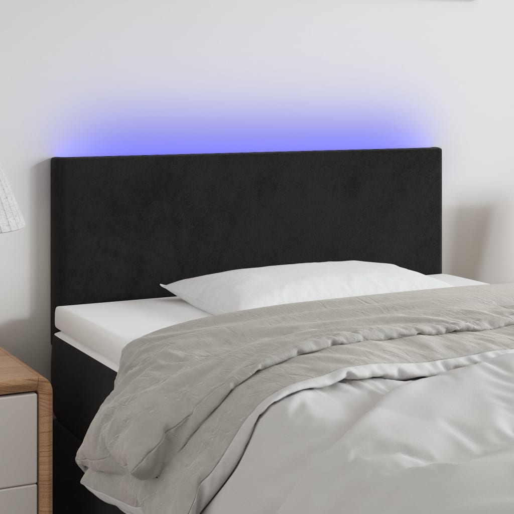 Sengegavl Med LED-Lys Velour - Sort / 90 x 5 x 78/88 cm