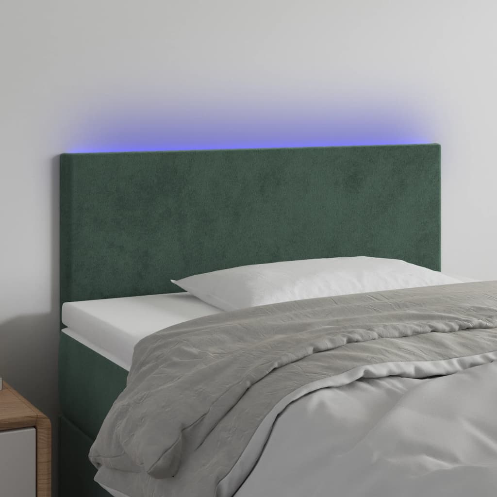 Sengegavl Med LED-Lys Velour - Mørkegrøn / 90 x 5 x 78/88 cm