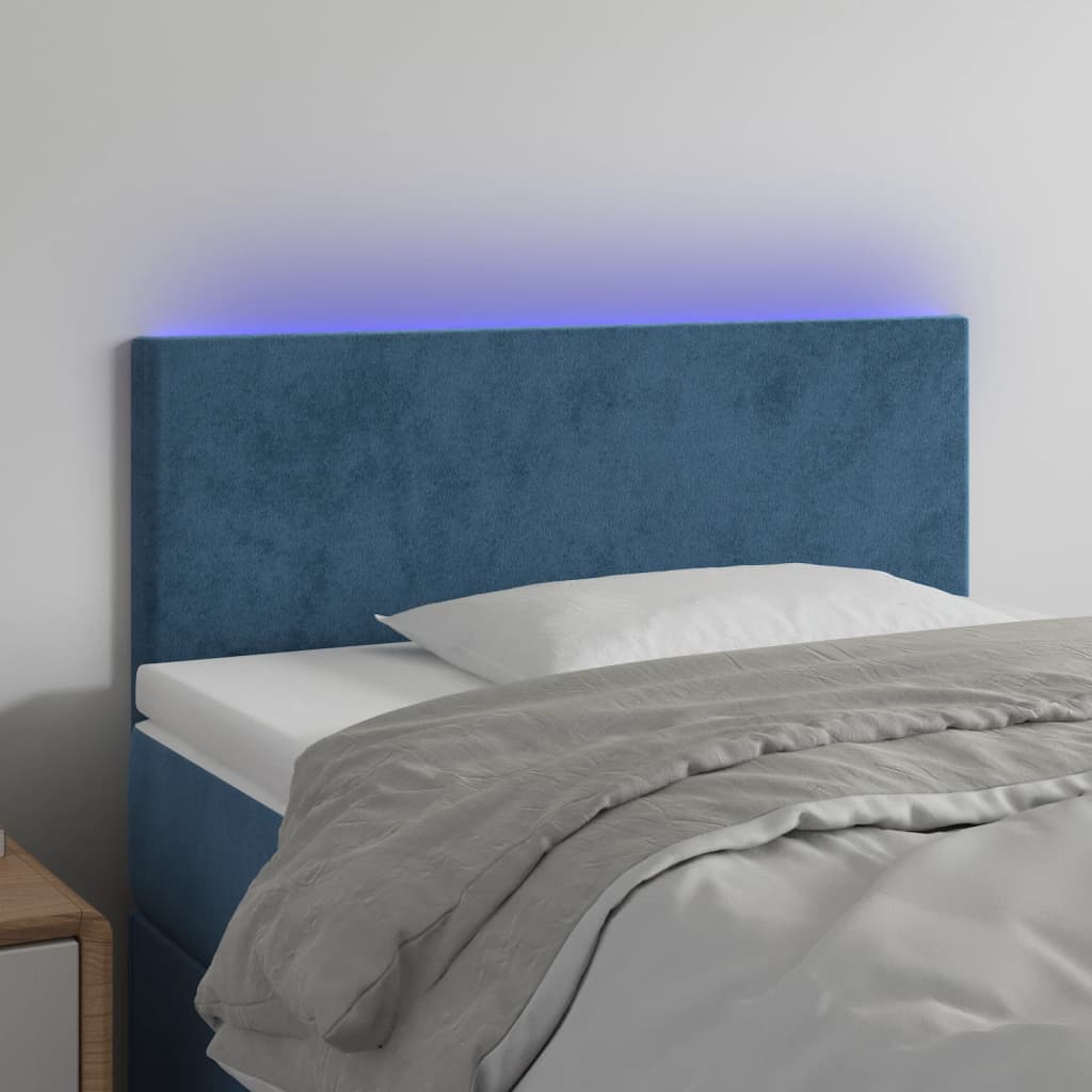Sengegavl Med LED-Lys Velour - Mørkeblå / 90 x 5 x 78/88 cm