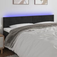 Sengegavl Med LED-Lys Velour – Sort / 180 x 5 x 78/88 cm