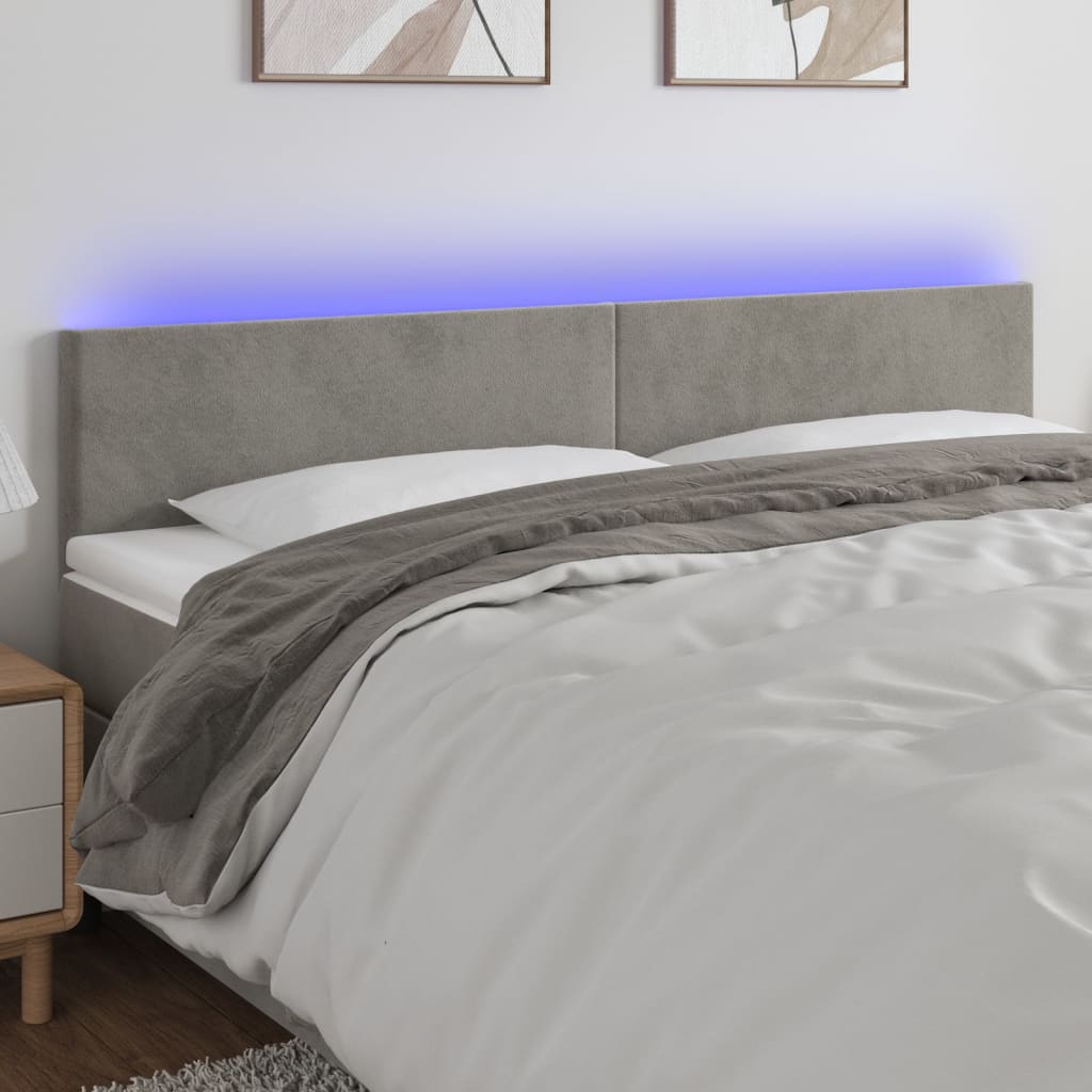 Sengegavl Med LED-Lys Velour - Lysegrå / 200 x 5 x 78/88 cm