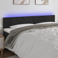 Sengegavl Med LED-Lys Velour – Sort / 200 x 5 x 78/88 cm
