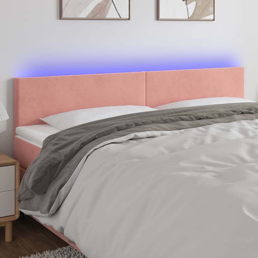 Sengegavl Med LED-Lys Velour - Lyserød / 200 x 5 x 78/88 cm