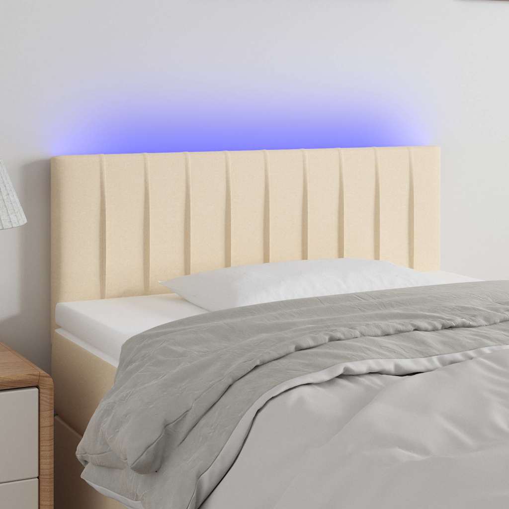 Sengegavl Med LED-lys Stof - Creme / 100 X 5 x 78/88 cm