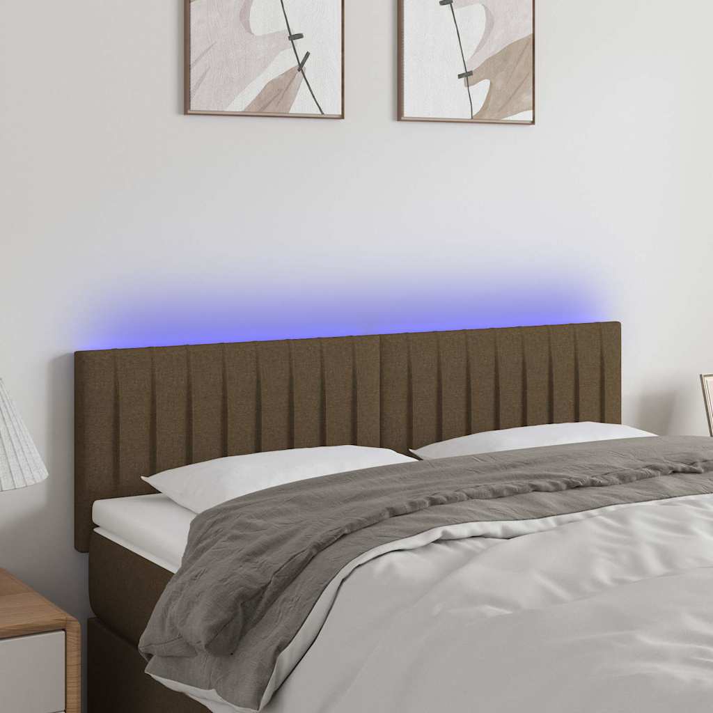Sengegavl Med LED-lys Stof - Mørkebrun / 144 X 5 x 78/88 cm