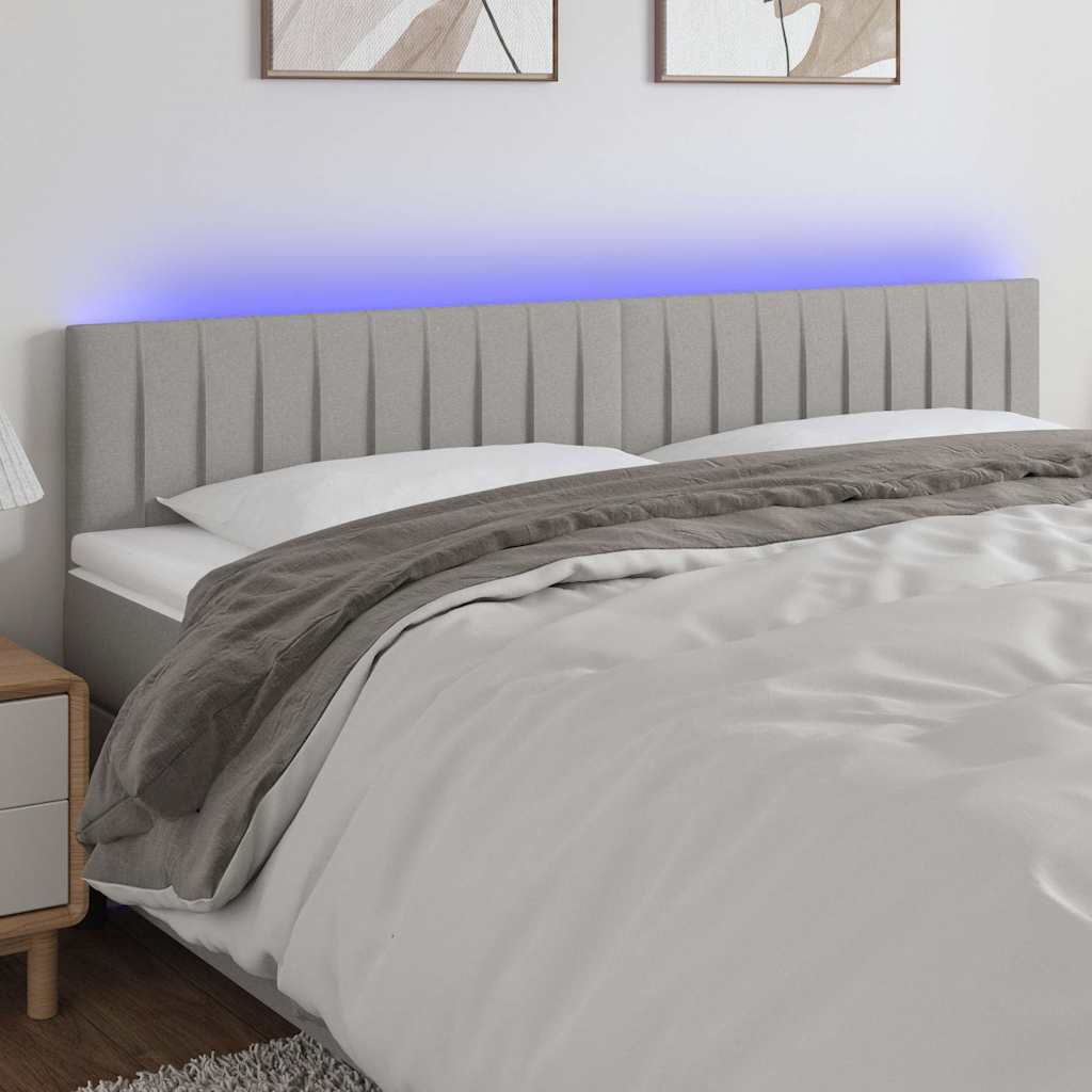 Sengegavl Med LED-lys Stof - Lysegrå / 180 X 5 x 78/88 cm