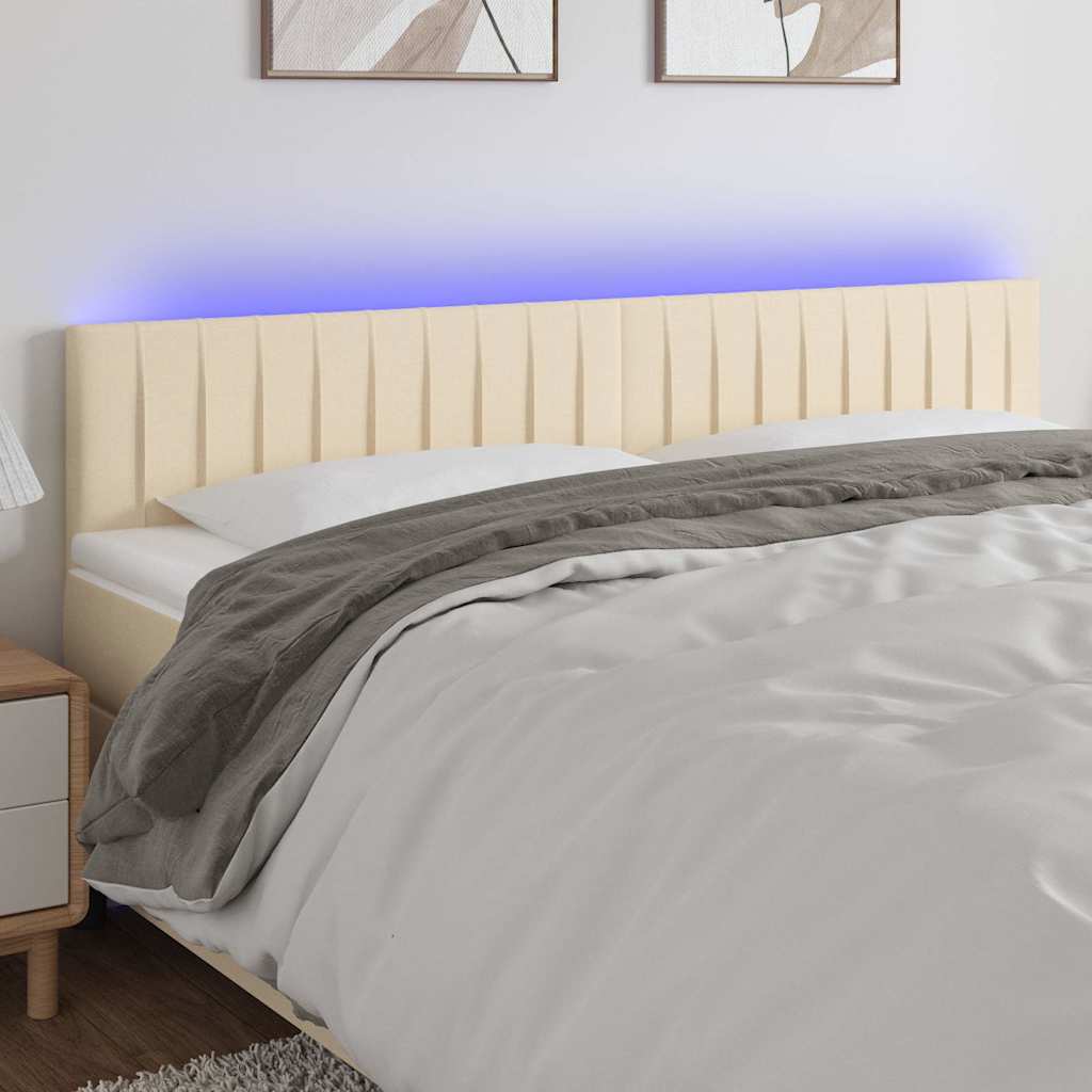 Sengegavl Med LED-lys Stof - Creme / 180 X 5 x 78/88 cm