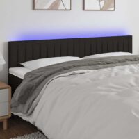 Sengegavl Med LED-lys Stof – Sort / 200 X 5 x 78/88 cm