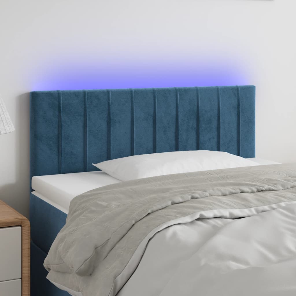 Sengegavl Med LED-Lys Velour - Mørkeblå / 90 x 5 x 78/88 cm