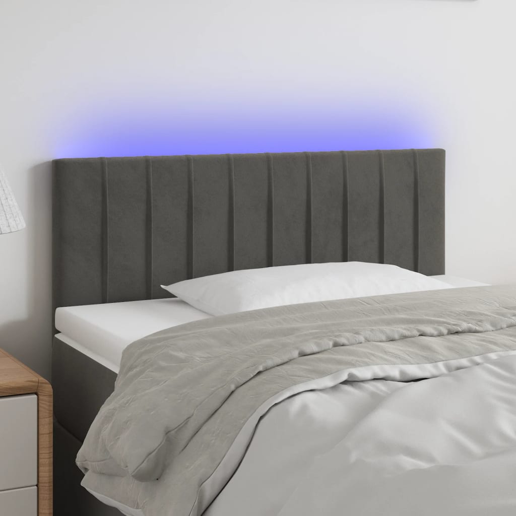 Sengegavl Med LED-Lys Velour - Mørkegrå / 100 x 5 x 78/88 cm