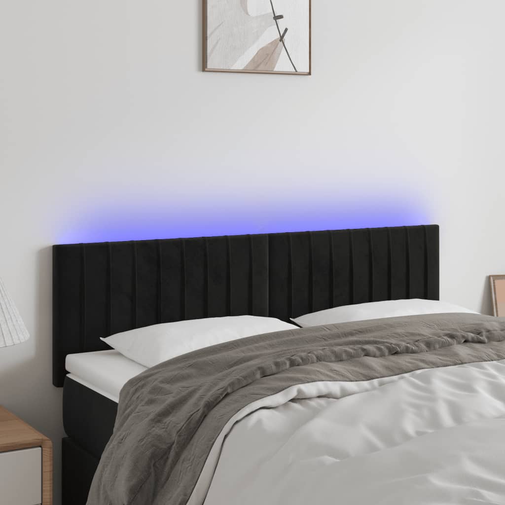 Sengegavl Med LED-Lys Velour - Sort / 144 x 5 x 78/88 cm