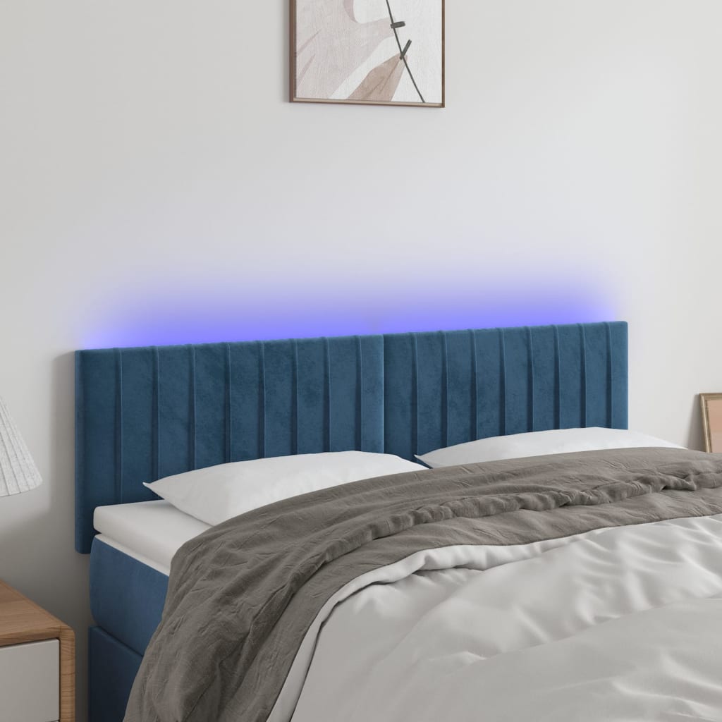 Sengegavl Med LED-Lys Velour - Mørkeblå / 144 x 5 x 78/88 cm