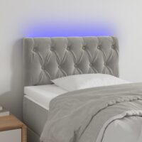 Sengegavl Med LED-Lys Velour – Lysegrå / 80 x 7 x 78/88 cm