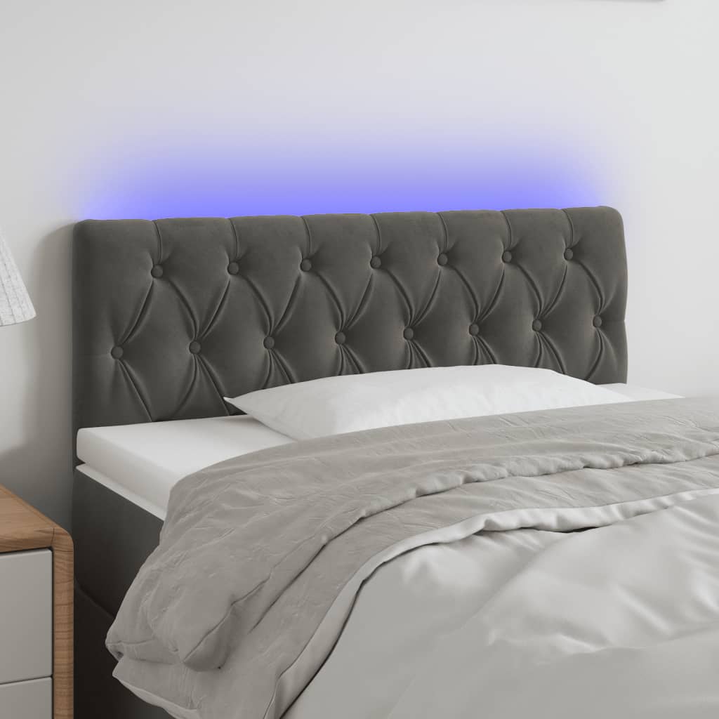 Sengegavl Med LED-Lys Velour - Mørkegrå / 90 x 7 x 78/88 cm