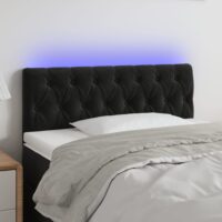 Sengegavl Med LED-Lys Velour – Sort / 90 x 7 x 78/88 cm