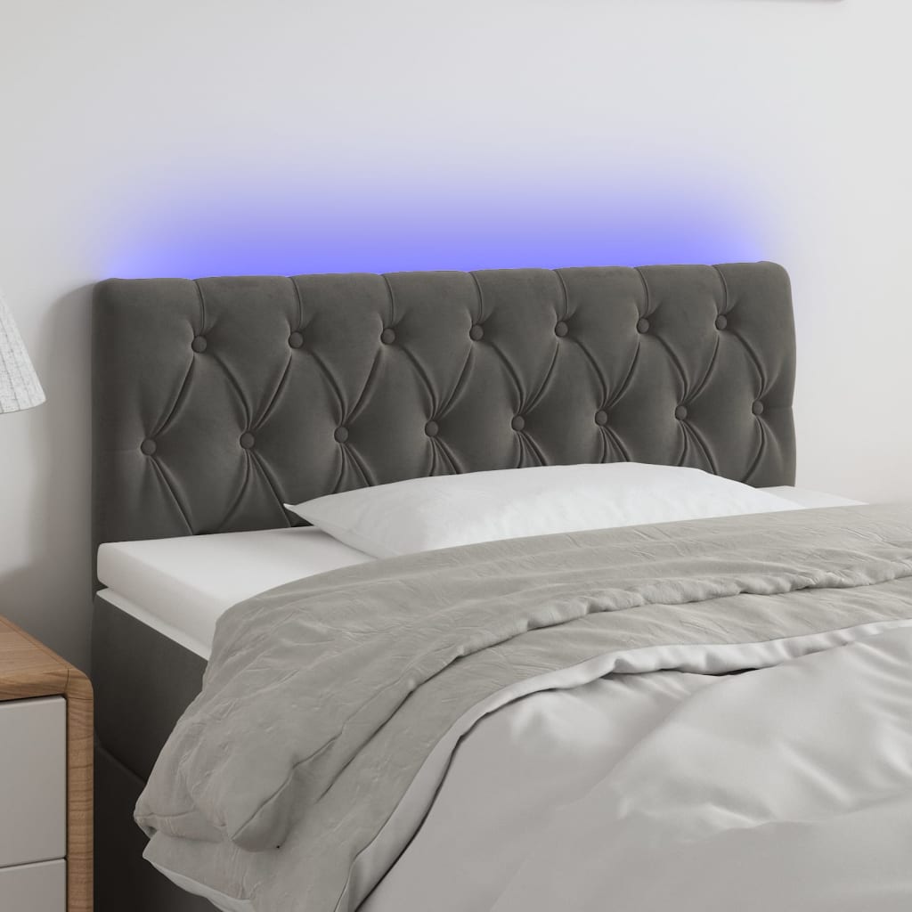 Sengegavl Med LED-Lys Velour - Mørkegrå / 100 x 7 x 78/88 cm