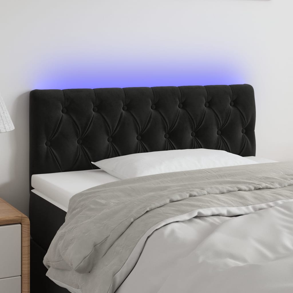 Sengegavl Med LED-Lys Velour - Sort / 100 x 7 x 78/88 cm