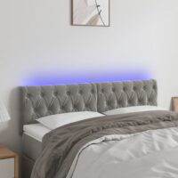 Sengegavl Med LED-Lys Velour – Lysegrå / 160 x 7 x 78/88 cm