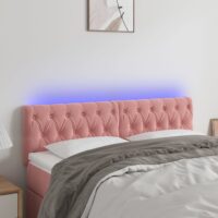 Sengegavl Med LED-Lys Velour – Lyserød / 160 x 7 x 78/88 cm