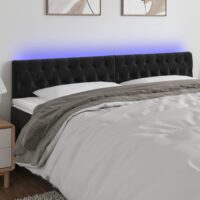 Sengegavl Med LED-Lys Velour – Sort / 180 x 7 x 78/88 cm