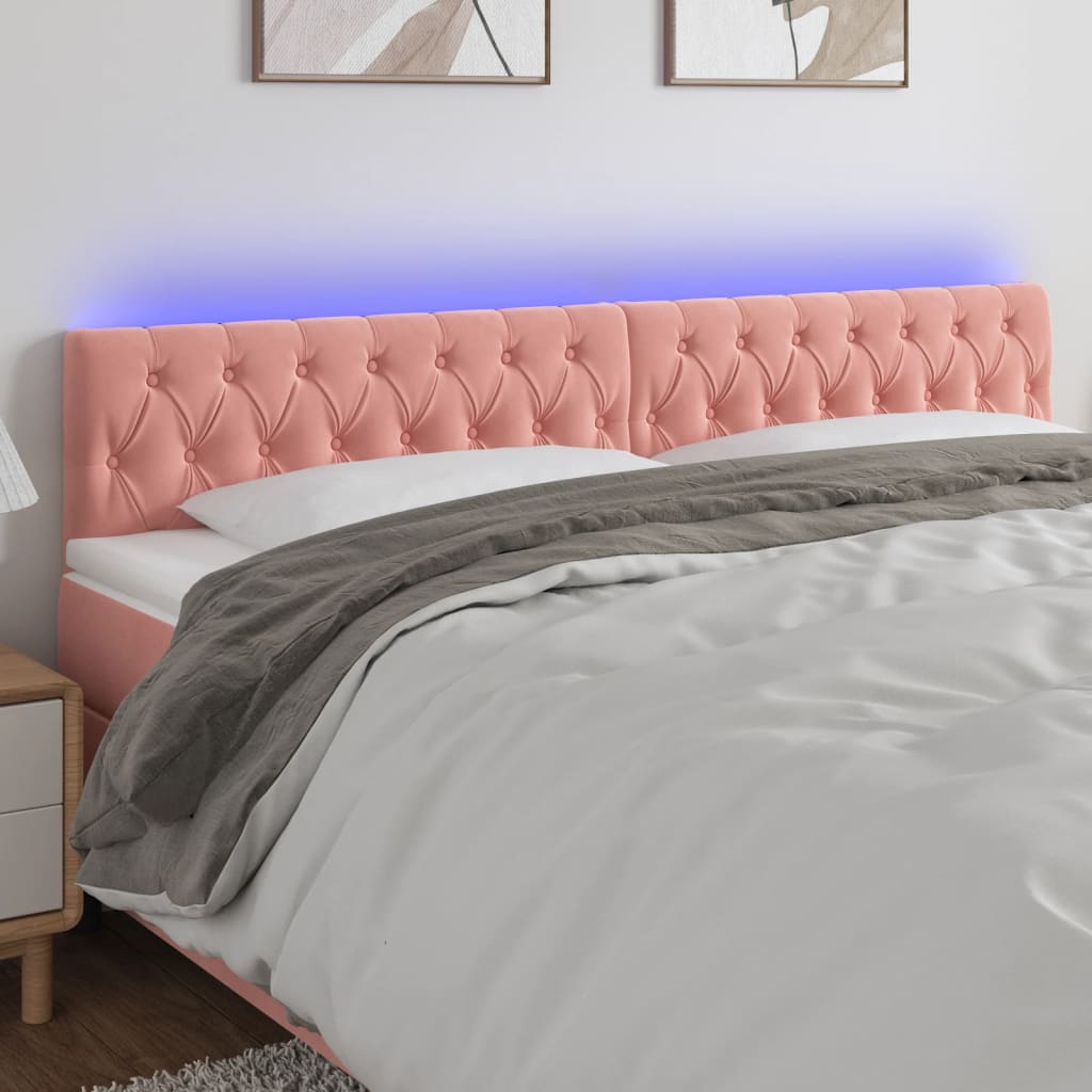 Sengegavl Med LED-Lys Velour - Lyserød / 180 x 7 x 78/88 cm