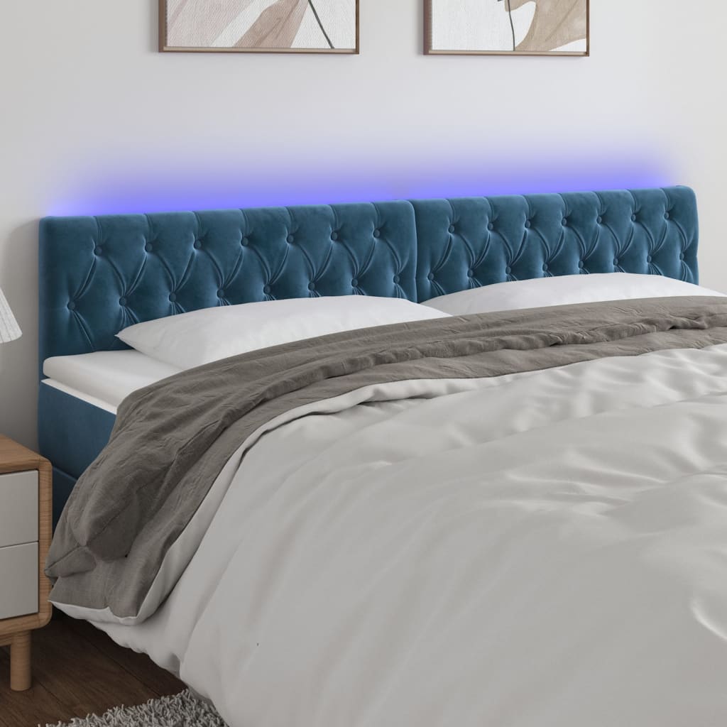 Sengegavl Med LED-Lys Velour - Mørkeblå / 200 x 7 x 78/88 cm