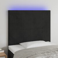 Sengegavl Med LED-Lys Velour – Sort / 90 x 5 x 118/128 cm