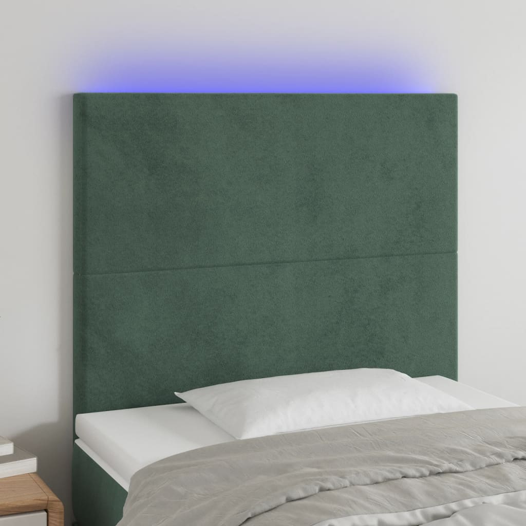 Sengegavl Med LED-Lys Velour - Mørkegrøn / 90 x 5 x 118/128 cm