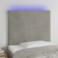 Sengegavl Med LED-Lys Velour – Lysegrå / 100 x 5 x 118/128 cm