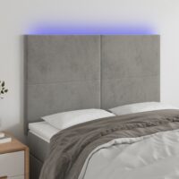 Sengegavl Med LED-Lys Velour – Lysegrå / 144 x 5 x 118/128 cm