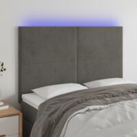 Sengegavl Med LED-Lys Velour – Mørkegrå / 144 x 5 x 118/128 cm