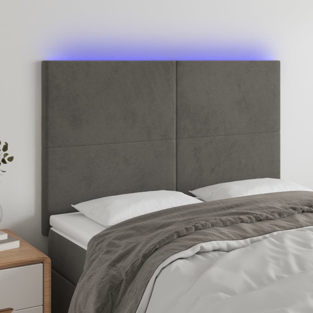 Sengegavl Med LED-Lys Velour - Mørkegrå / 144 x 5 x 118/128 cm
