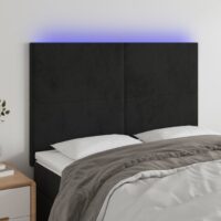 Sengegavl Med LED-Lys Velour – Sort / 144 x 5 x 118/128 cm
