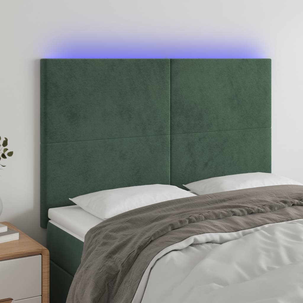 Sengegavl Med LED-Lys Velour - Mørkegrøn / 144 x 5 x 118/128 cm
