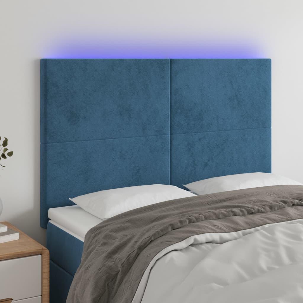 Sengegavl Med LED-Lys Velour - Mørkeblå / 144 x 5 x 118/128 cm