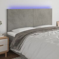 Sengegavl Med LED-Lys Velour – Lysegrå / 160 x 5 x 118/128 cm
