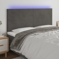 Sengegavl Med LED-Lys Velour – Mørkegrå / 160 x 5 x 118/128 cm
