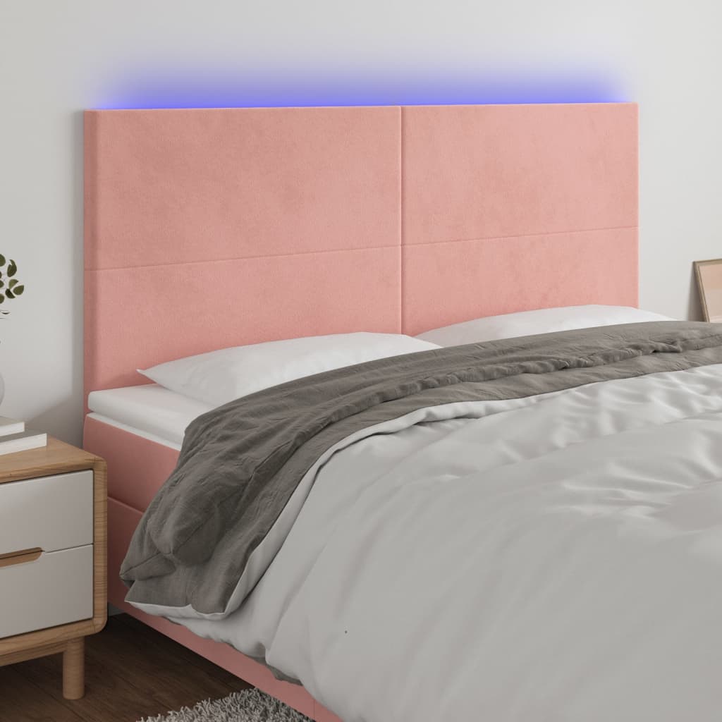 Sengegavl Med LED-Lys Velour - Lyserød / 200 x 5 x 118/128 cm